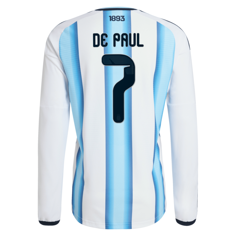 Argentina adidas Home Authentic Shirt 2026 - Long sleeve with De Paul 7 printing