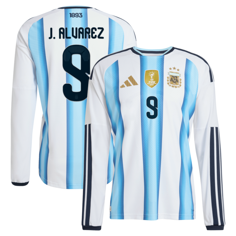 Argentina adidas Home Authentic Shirt 2026 - Long sleeve with J. Alvarez  9 printing