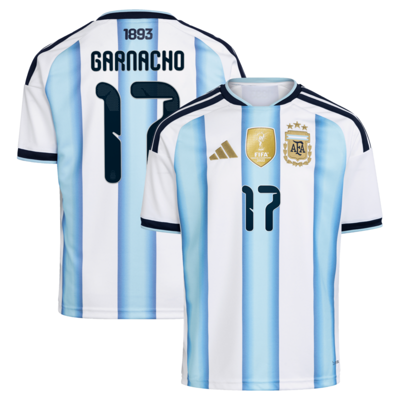 Argentina adidas Home Shirt 2026 - Kids with Garnacho 17 printing