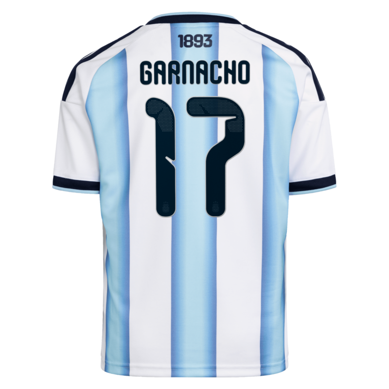 Argentina adidas Home Shirt 2026 - Kids with Garnacho 17 printing