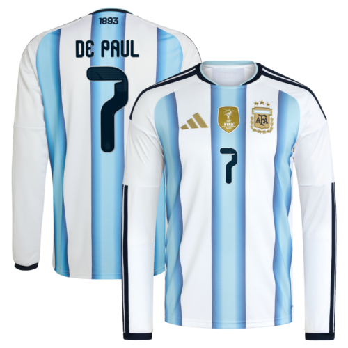 A2B image: argentina-adidas-home-shirt-2026-long-sleeve-with-de-paul-7-printing Argentina adidas Home Shirt 2026 -Long sleeve with De Paul 7 printing