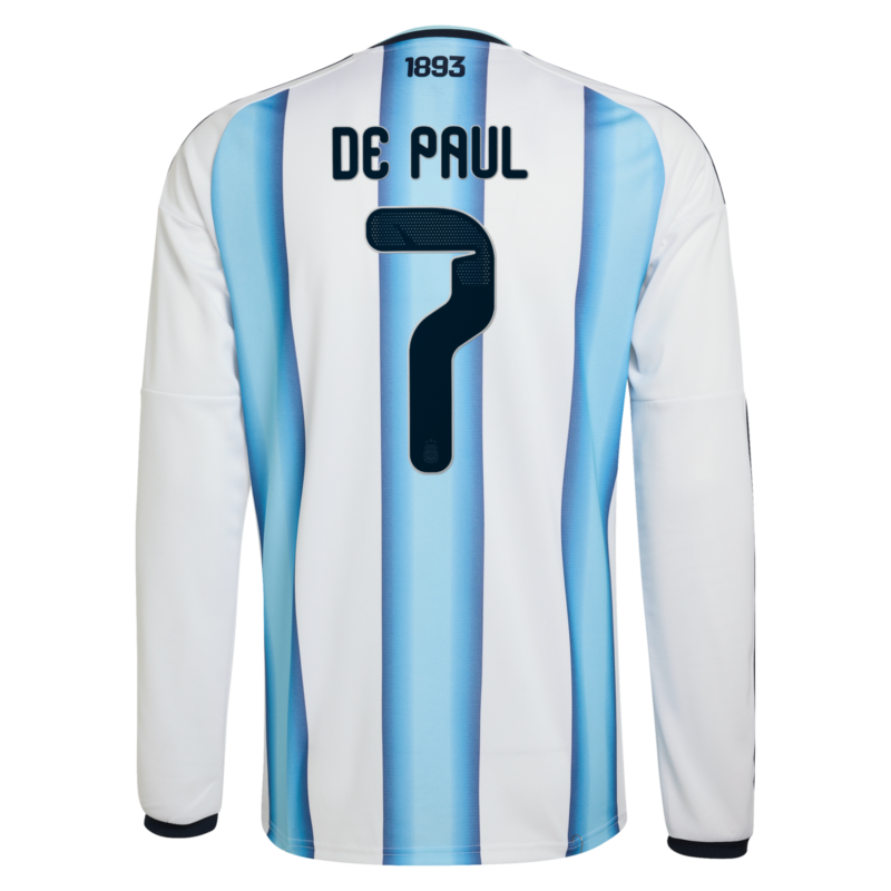 A2B image: argentina-adidas-home-shirt-2026-long-sleeve-with-de-paul-7-printing Argentina adidas Home Shirt 2026 -Long sleeve with De Paul 7 printing