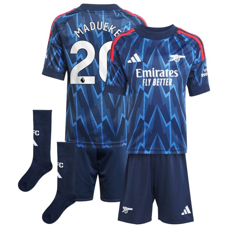 Arsenal adidas Away Minikit 2025-26 with Madueke 20 printing