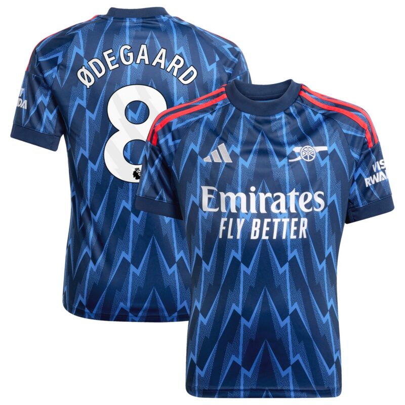 Arsenal adidas Away Shirt 2025-26 - Kids with Ødegaard 8 printing