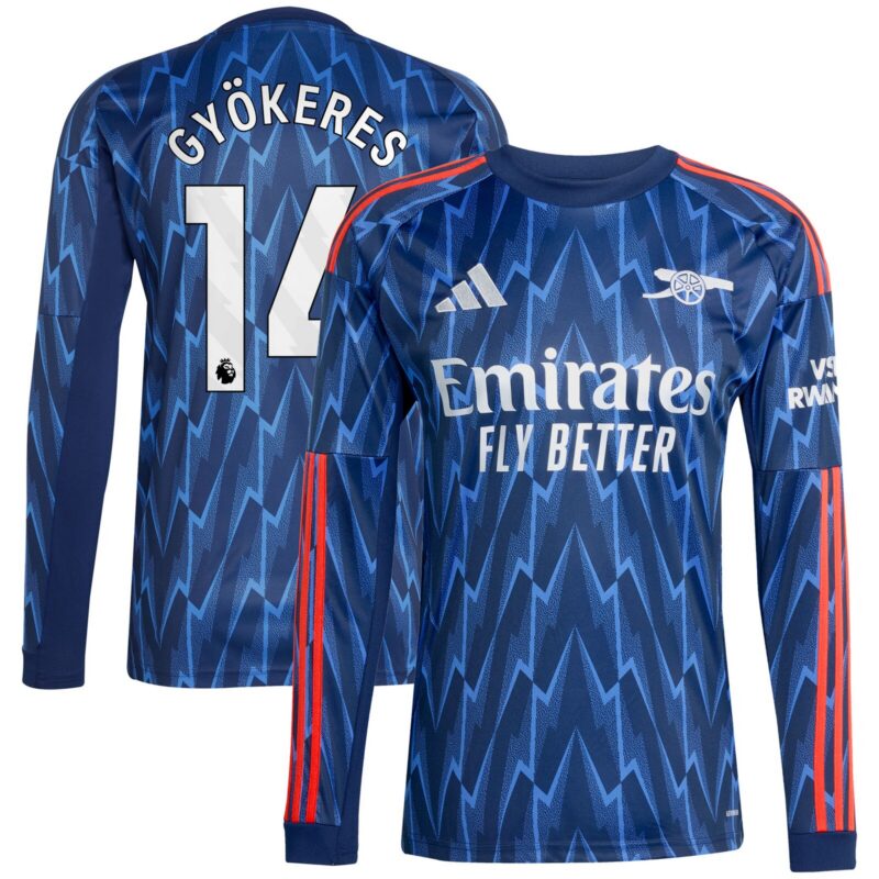 Arsenal adidas Away Shirt 2025-26 - Long Sleeve with Gyökeres 14 printing