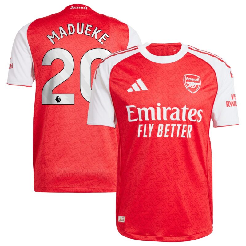 Arsenal adidas Home Authentic Shirt 2025-26 with Madueke 20 printing