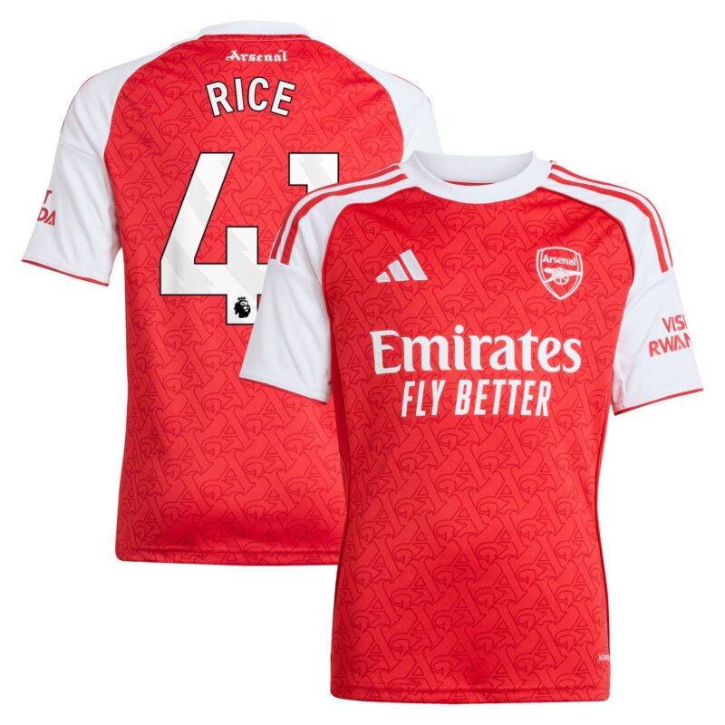A2B image: arsenal-adidas-home-shirt-2025-26-kids-with-rice-41-printing Arsenal adidas Home Shirt 2025-26 - Kids with Rice 41 printing