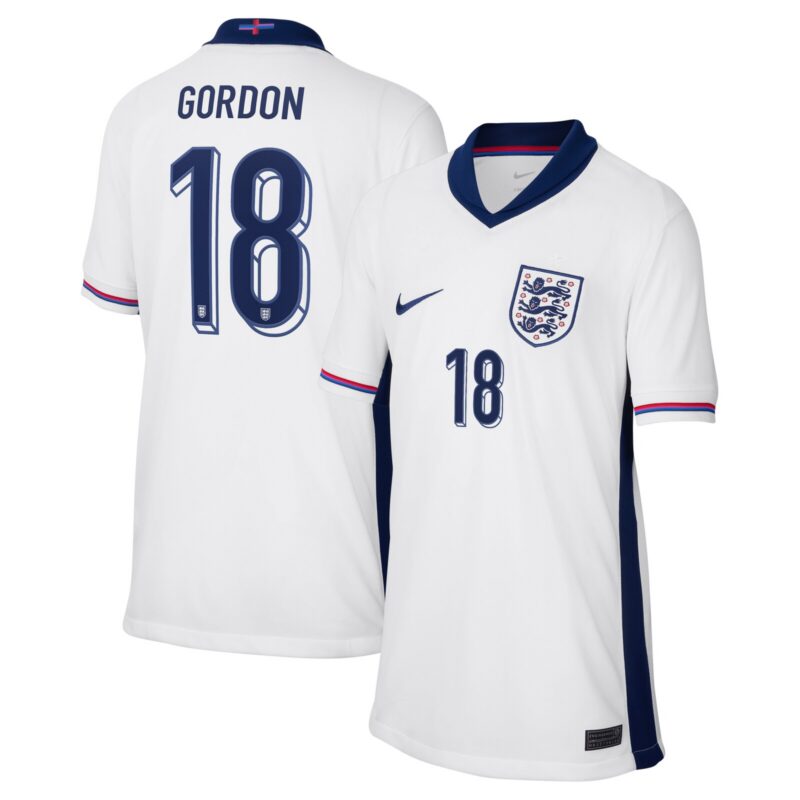 England Nike Home Stadium Shirt 2024 - Kids with Gordon 18 printing