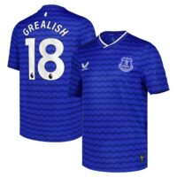 Everton Castore Home Replica Shirt 2025-26 - Kids with Grealish 18 printing