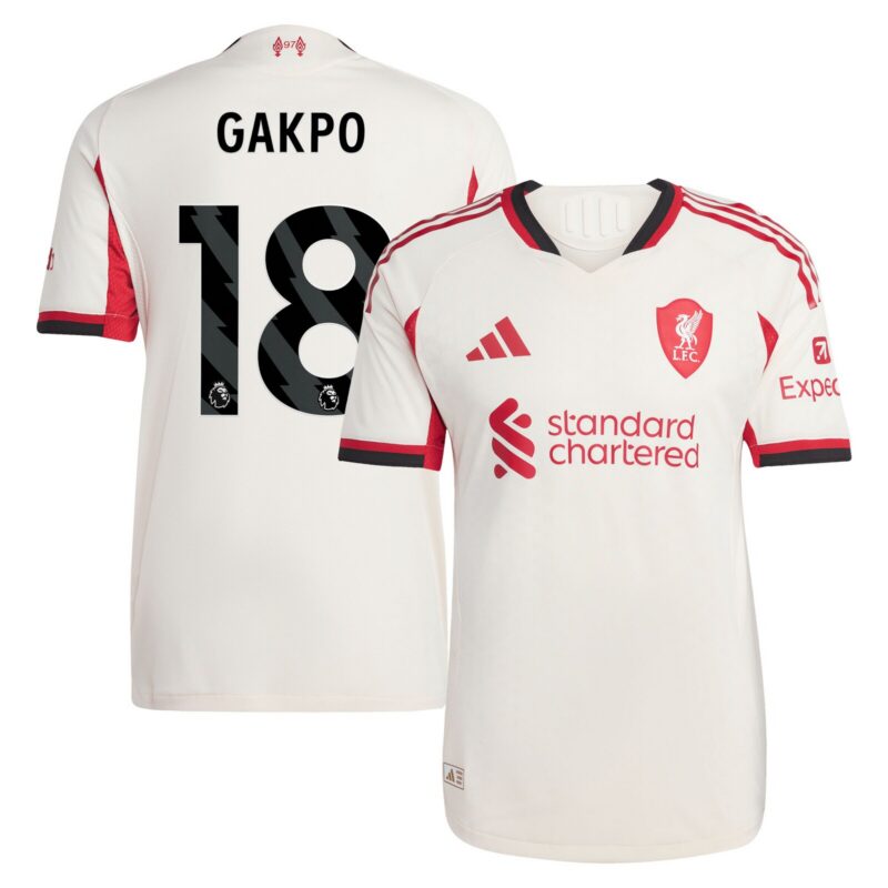 Liverpool adidas Away Authentic Shirt 2025-26 with Gakpo 18 printing