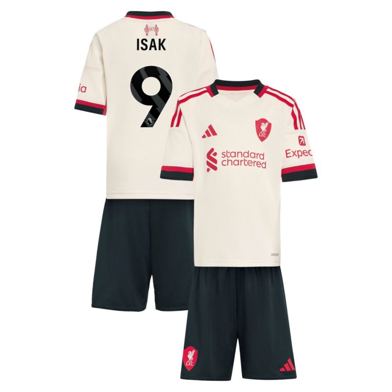 Liverpool adidas Away Minikit 2025-26 with Isak 9 printing