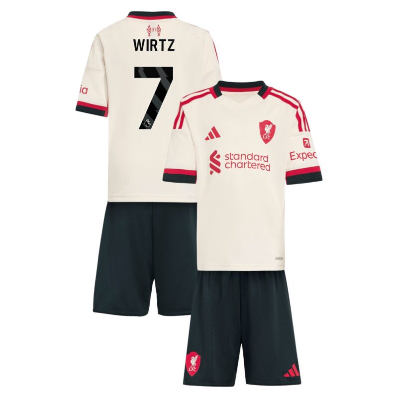 Liverpool adidas Away Minikit 2025-26 with Wirtz 7 printing