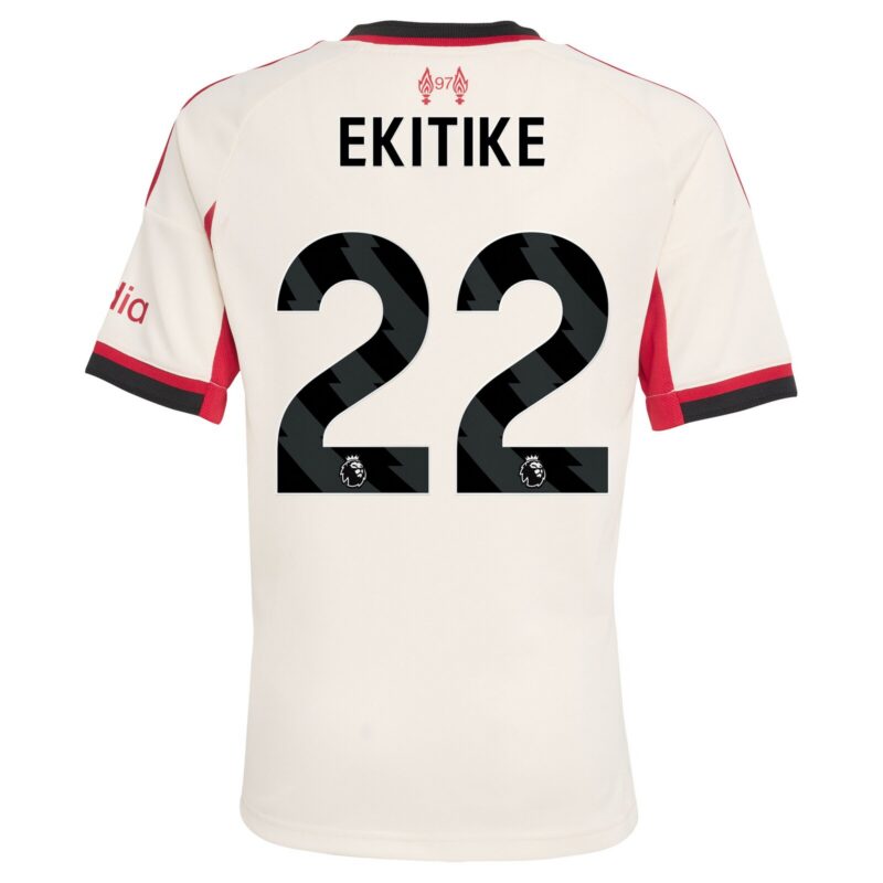 Liverpool adidas Away Shirt 2025-26 - Kids with Ekitike 22 printing