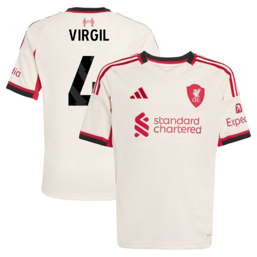 Liverpool adidas Away Shirt 2025-26 - Kids with Virgil 4 printing