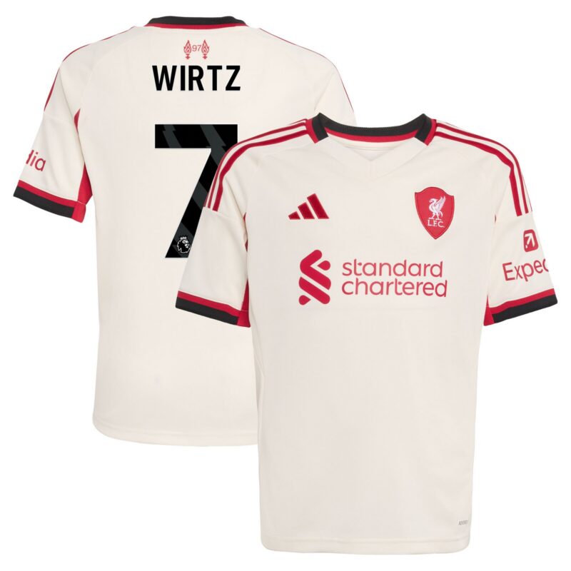 Liverpool adidas Away Shirt 2025-26 - Kids with Wirtz 7 printing