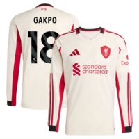 Liverpool adidas Away Shirt 2025-26 - Long Sleeve with Gakpo 18 printing