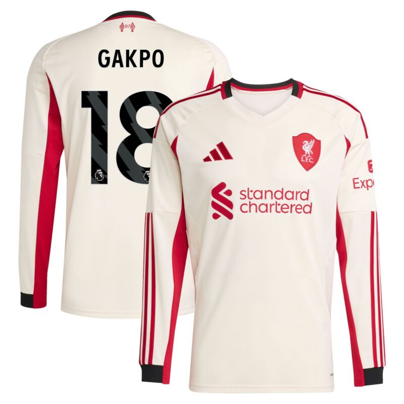 Liverpool adidas Away Shirt 2025-26 - Long Sleeve with Gakpo 18 printing