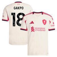 Liverpool adidas Away Shirt 2025-26 with Gakpo 18 printing