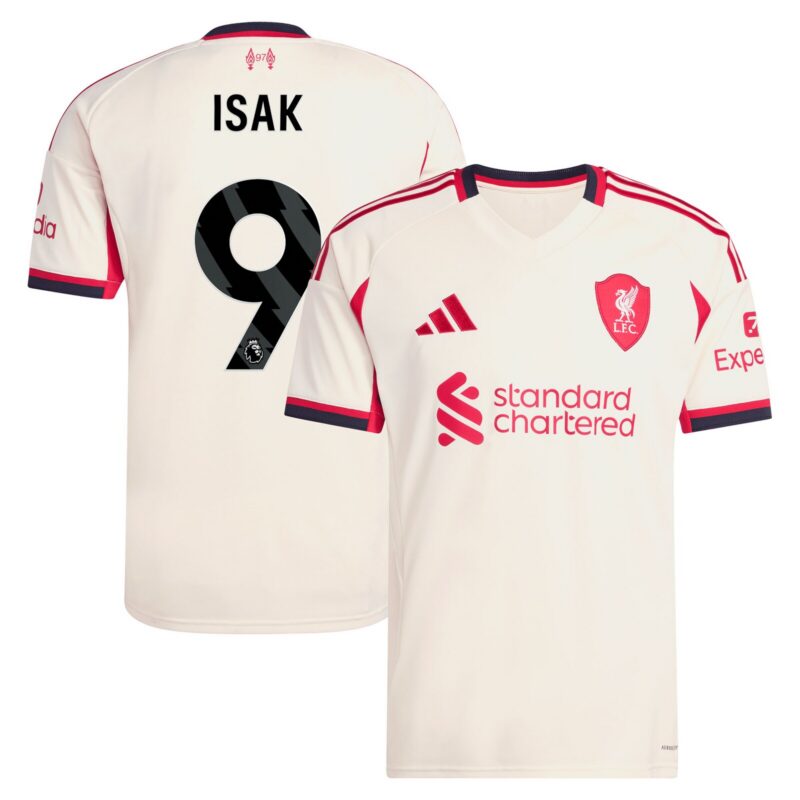 Liverpool adidas Away Shirt 2025-26 with Isak 9 printing