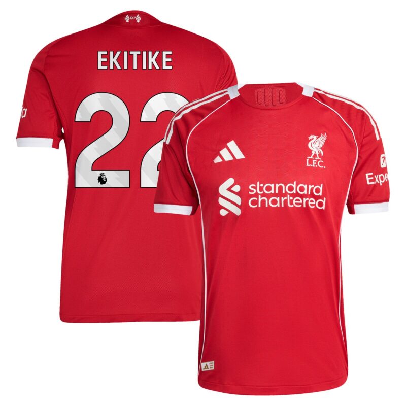 Liverpool adidas Home Authentic Shirt 2025-26 with Ekitike 22 printing