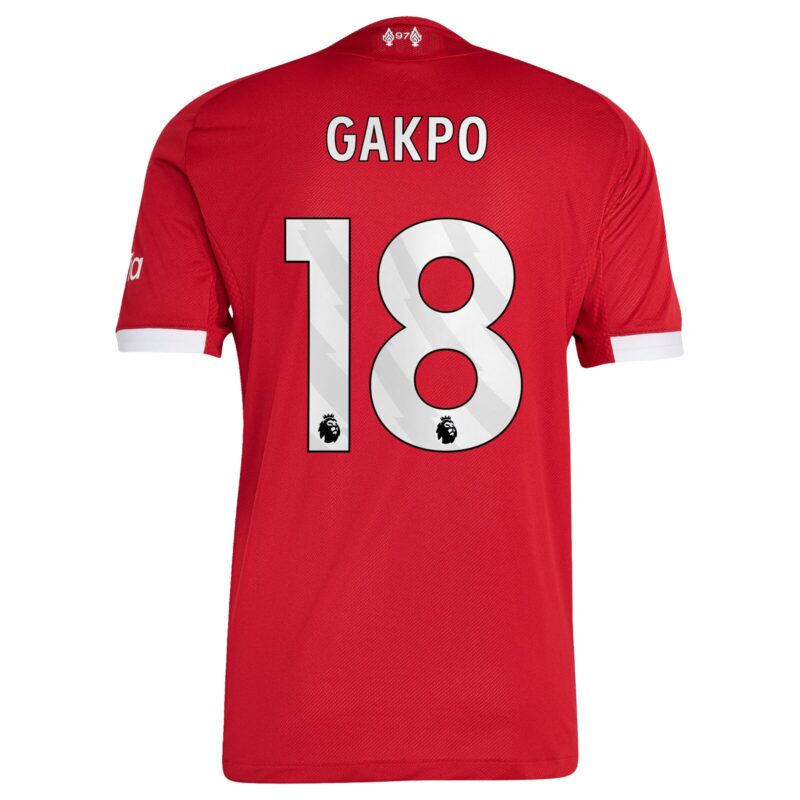 Liverpool adidas Home Authentic Shirt 2025-26 with Gakpo 18 printing