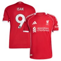 Liverpool adidas Home Authentic Shirt 2025-26 with Isak 9 printing