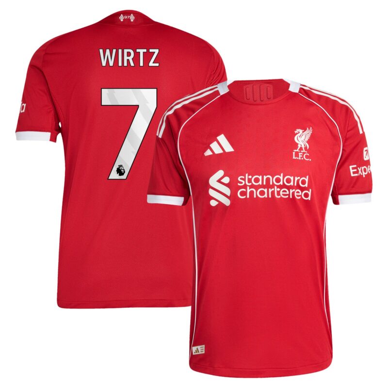 Liverpool adidas Home Authentic Shirt 2025-26 with Wirtz 7 printing