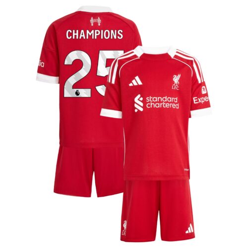 Liverpool adidas Home Minikit 2025-26 with Champions 25 printing