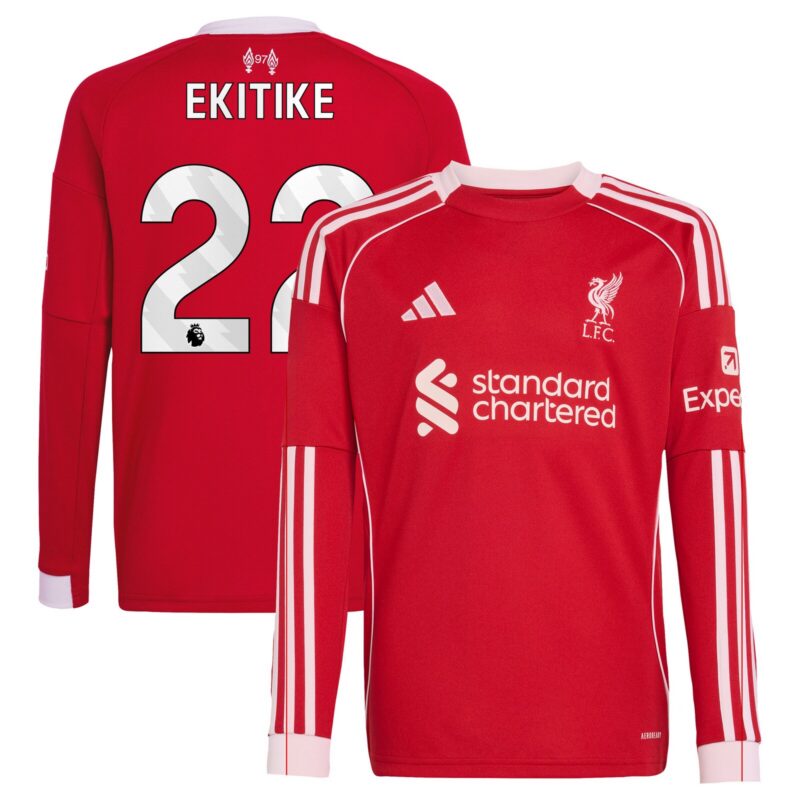 Liverpool adidas Home Shirt 2025-26 - Kids - Long sleeve with Ekitike 22 printing