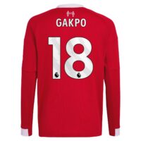 Liverpool adidas Home Shirt 2025-26 - Kids - Long sleeve with Gakpo 18 printing