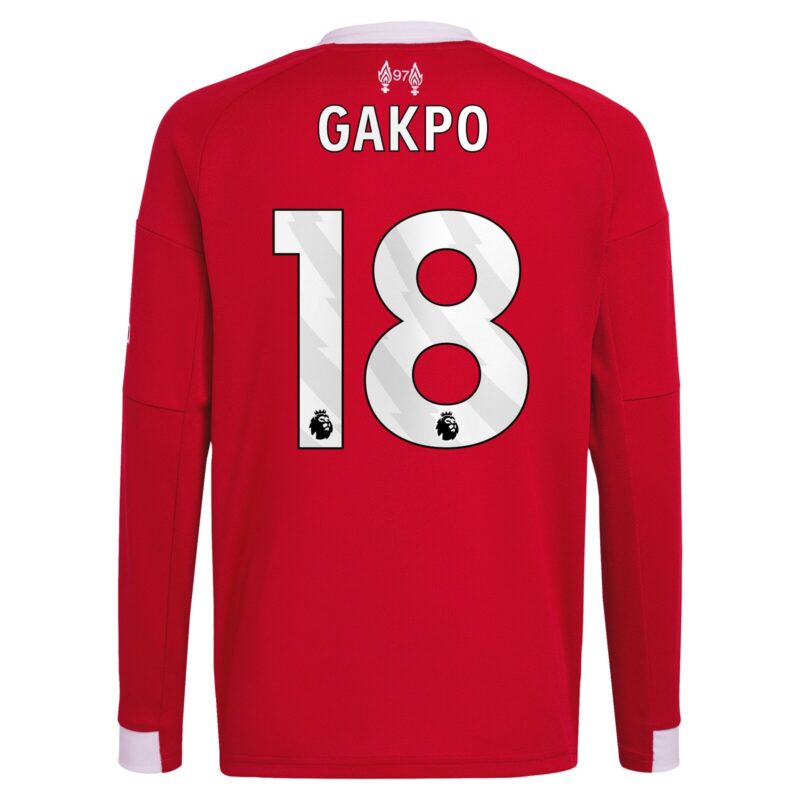 Liverpool adidas Home Shirt 2025-26 - Kids - Long sleeve with Gakpo 18 printing