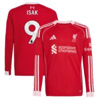 Liverpool adidas Home Shirt 2025-26 - Kids - Long sleeve with Isak 9 printing