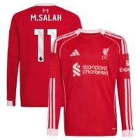 Liverpool adidas Home Shirt 2025-26 - Kids - Long sleeve with M.Salah 11 printing