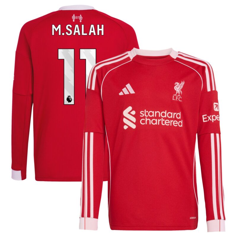 Liverpool adidas Home Shirt 2025-26 - Kids - Long sleeve with M.Salah 11 printing