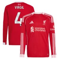 Liverpool adidas Home Shirt 2025-26 - Kids - Long sleeve with Virgil 4 printing