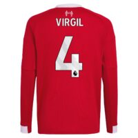 Liverpool adidas Home Shirt 2025-26 - Kids - Long sleeve with Virgil 4 printing