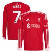 Liverpool adidas Home Shirt 2025-26 - Kids - Long sleeve with Wirtz 7 printing