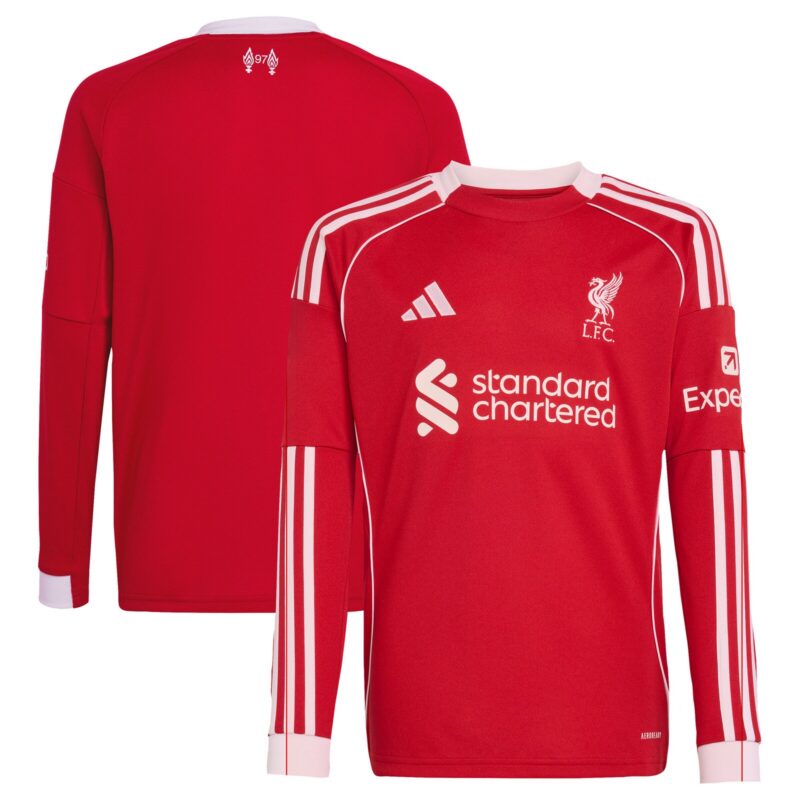 Liverpool adidas Home Shirt 2025-26 - Kids - Long Sleeve