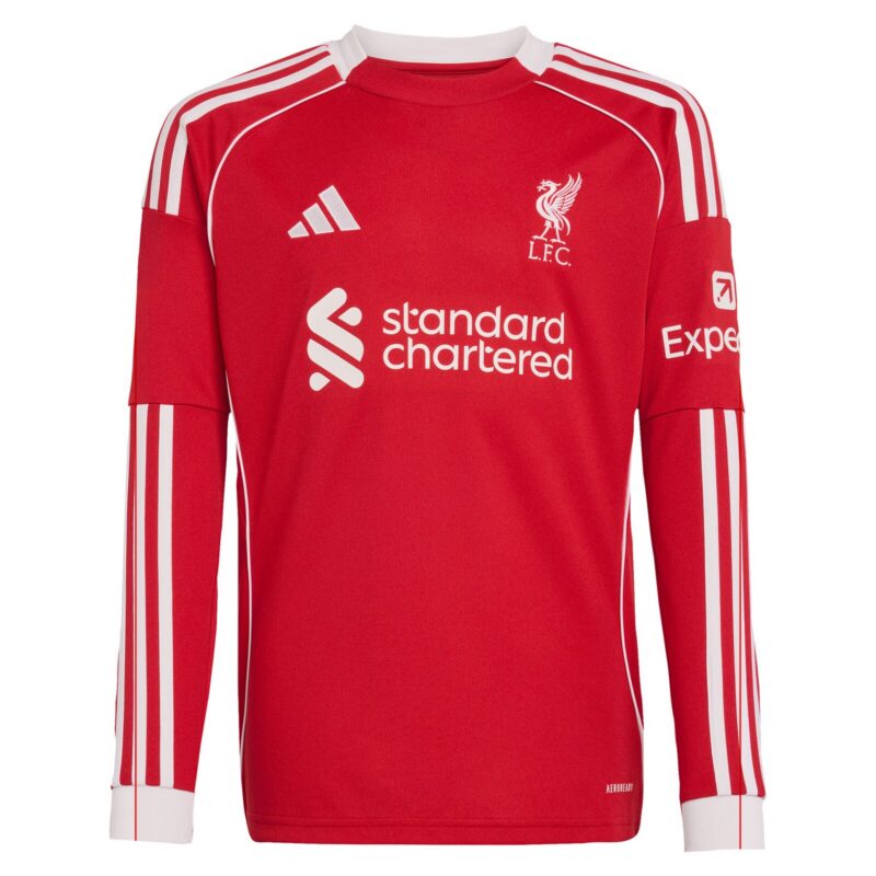 Liverpool adidas Home Shirt 2025-26 - Kids - Long Sleeve