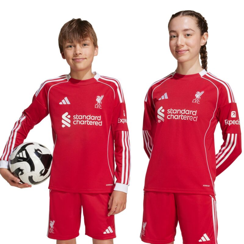 Liverpool adidas Home Shirt 2025-26 - Kids - Long Sleeve