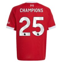 Liverpool adidas Home Shirt 2025-26 - Kids with Champions 25 printing