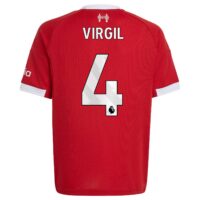 Liverpool adidas Home Shirt 2025-26 - Kids with Virgil 4 printing