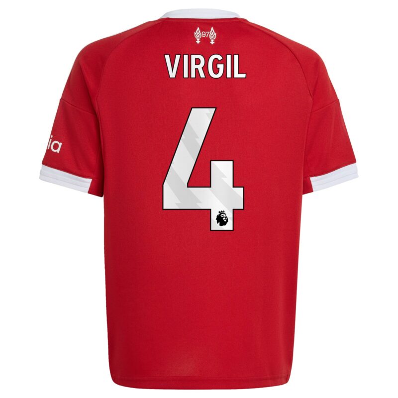 Liverpool adidas Home Shirt 2025-26 - Kids with Virgil 4 printing