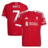Liverpool adidas Home Shirt 2025-26 - Kids with Wirtz 7 printing