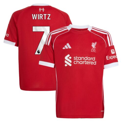 A2B image: liverpool-adidas-home-shirt-2025-26-kids-with-wirtz-7-printing Liverpool adidas Home Shirt 2025-26 - Kids with Wirtz 7 printing