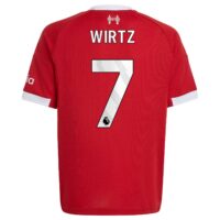 Liverpool adidas Home Shirt 2025-26 - Kids with Wirtz 7 printing