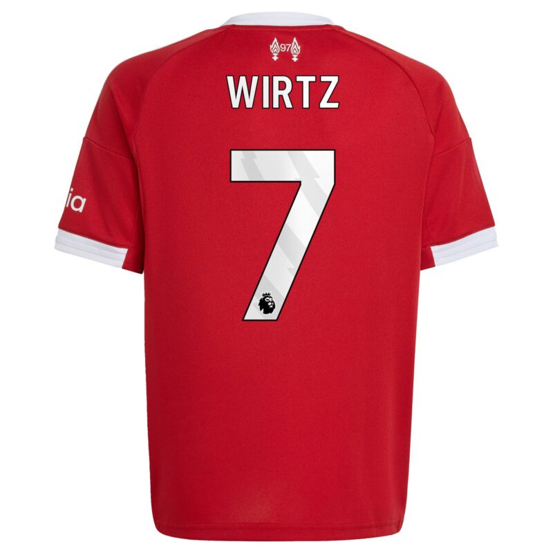 Liverpool adidas Home Shirt 2025-26 - Kids with Wirtz 7 printing