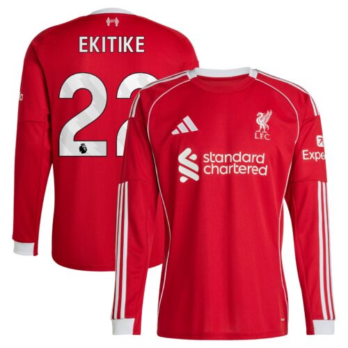 Liverpool adidas Home Replica Shirt 2025-26 - Long sleeve with Ekitike 22 printing