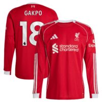 Liverpool adidas Home Shirt 2025-26 - Long sleeve with Gakpo 18 printing