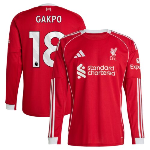 Liverpool adidas Home Shirt 2025-26 - Long sleeve with Gakpo 18 printing